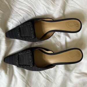Sam Edelman mules in a navy pinstripe. Size 8.5. Never been worn.